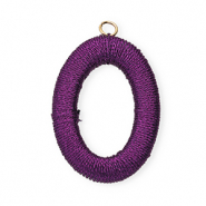 Acryl hanger met macram&eacute; draad ovaal Purple metallic-gold