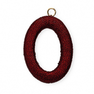 Acryl hanger met macram&eacute; draad ovaal Red metallic-gold