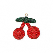 Statement hangers kersen met strass Red-dark green