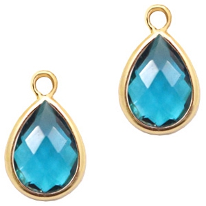 Hangers van crystal glas druppel 6x8mm Indicolite blue crystal-gold