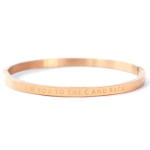 Roestvrij stalen (RVS) Stainless steel armbanden "I LOVE YOU TO THE MOON AND BACK" Ros&eacute; goud