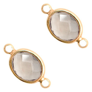 Tussenstukken van crystal glas ovaal 16x9mm Black diamond crystal-gold