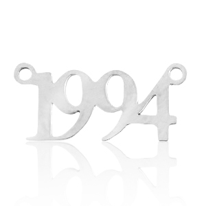 Roestvrij stalen (RVS) Stainless steel bedels/tussenstuk jaartal 1994 Zilver