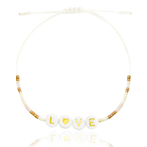 Trendy armbanden Miyuki "L&hearts;VE" Beige-Pink-Gold