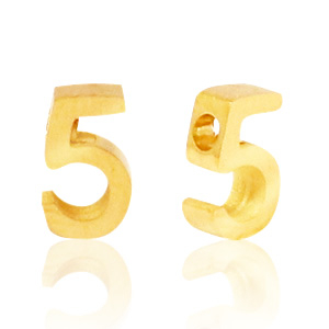 Roestvrij stalen (RVS) Stainless steel kralen cijfer 5 Goud