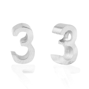 Roestvrij stalen (RVS) Stainless steel kralen cijfer 3 Zilver