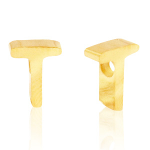 Roestvrij stalen (RVS) Stainless steel kralen letter T Goud