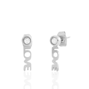 Roestvrij stalen (RVS) Stainless steel oorbellen / oorstekers LOVE Zilver