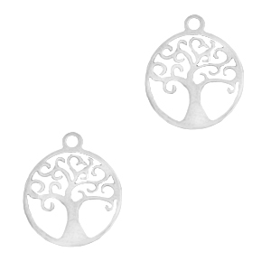 Roestvrij stalen (RVS) Stainless steel bedels tree of life Zilver