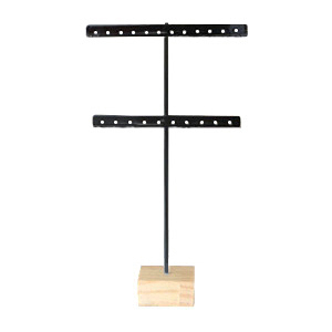 Sieraad display voor oorbellen T-vorm met houten voet Zwart-hout