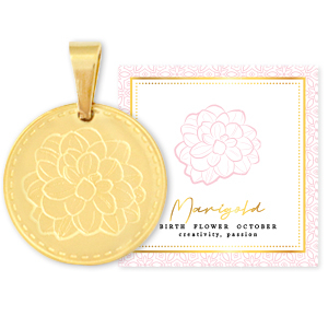 Roestvrij stalen (RVS) Stainless steel bedels Mix & Match 15mm Birth flower October-Marigold Goud