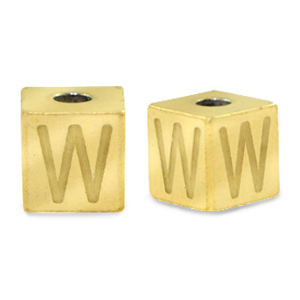Roestvrij stalen (RVS) Stainless steel kralen letter W Goud