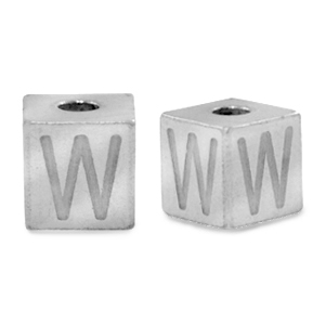Roestvrij stalen (RVS) Stainless steel kralen letter W Zilver
