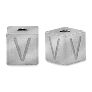 Roestvrij stalen (RVS) Stainless steel kralen letter V Zilver