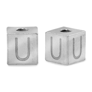 Roestvrij stalen (RVS) Stainless steel kralen letter U Zilver