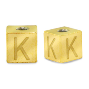 Roestvrij stalen (RVS) Stainless steel kralen letter K Goud