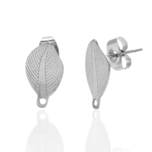 Roestvrij stalen (RVS) Stainless steel oorbellen/oorstekers blad met oogje Zilver