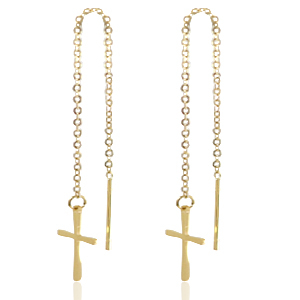 Roestvrij stalen (RVS) Stainless steel oorbellen cross Goud