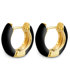 Trendy oorbellen creolen enamel 15mm Black-gold