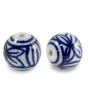 Kralen keramiek 11mm White-Delft blue