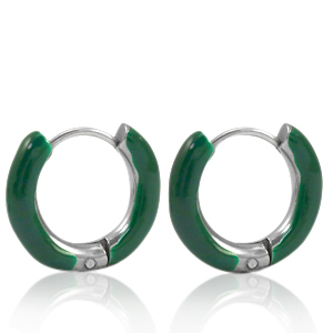 Roestvrij stalen (RVS) Stainless steel oorbellen creolen enamel 16mm Sacramento green-silver