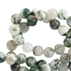 Natuursteen kralen mosagaat (kwarts) 6mm Multicolour green-off white