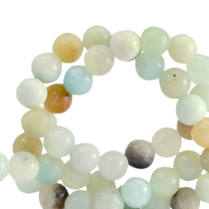 Natuursteen kralen chalcedoon (kwarts) 4mm Multicolour turquoise-off white