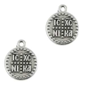 Bedels DQ metaal "ICXC NIKA" 15mm Antiek zilver (nikkelvrij)