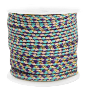 Trendy koord gevlochten 2mm Gold-turquoise purple