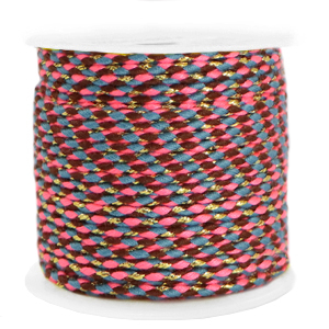 Trendy koord gevlochten 2mm Gold-neon pink blue