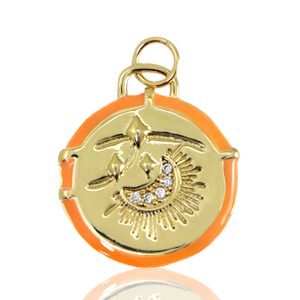 Brass TQ metaal bedels maan enamel Gold-orange