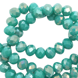 Top Facet kralen 4x3mm disc Teal green-diamond coating