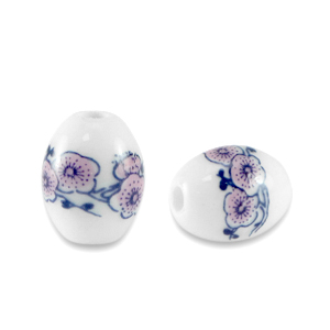 Kralen keramiek ovaal White-sunrise pink