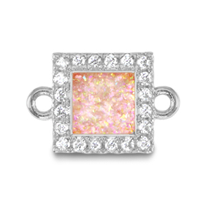 Brass TQ metaal bedels tussenstuk vierkant enamel Silver-light pink