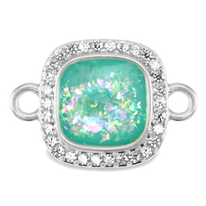 Brass TQ metaal bedels tussenstuk vierkant enamel Silver-turquoise blue