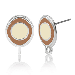 Onderdelen DQ metaal oorbellen met oogje Antiek zilver-ivory white-brown (nikkelvrij)