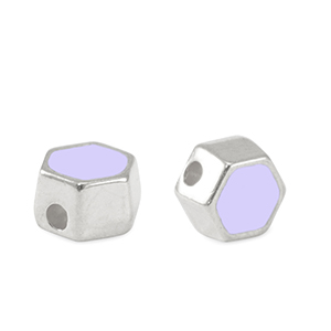 Kralen DQ metaal hexagon Antiek zilver-lavender purple (nikkelvrij)
