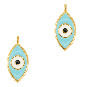 Bedels DQ metaal boze oog Goud-light blue (nikkelvrij)