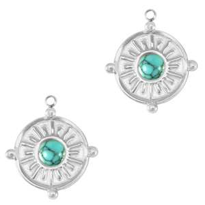 Roestvrij stalen (RVS) Stainless steel bedels met natuursteen Silver-turquoise blue