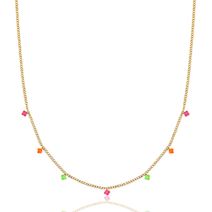 Roestvrij stalen (RVS) Stainless steel kettingen klaver Neon multicolour pink orange green-gold