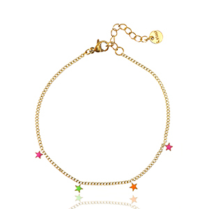 Roestvrij stalen (RVS) Stainless steel armbanden ster Neon multicolour pink orange green-gold