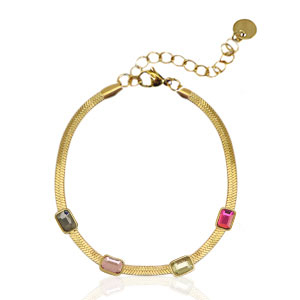 Roestvrij stalen (RVS) Stainless steel snake armbanden crystal Gold-multicolour