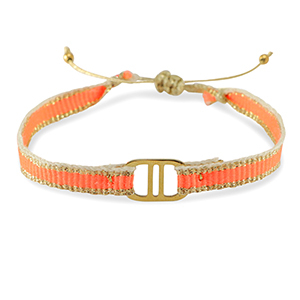 Trendy armbanden lint met stainless steel tussenstuk Orange-gold