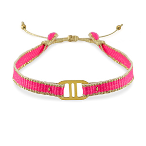 Trendy armbanden lint met stainless steel tussenstuk Pink-gold