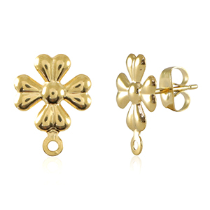 Roestvrij stalen (RVS) Stainless steel onderdelen oorbellen / oorstekers bloem met oogje Gold