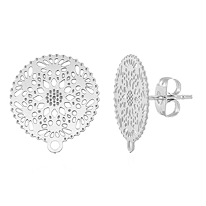 Roestvrij stalen (RVS) Stainless steel onderdelen oorbellen / oorstekers 15mm met oogje Silver