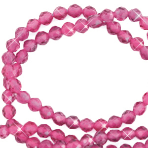 Natuursteen kralen facet geslepen 3mm Magenta pink-pearl shine coating