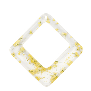 Resin hangers met gedroogde bloemetjes ruit Yellow