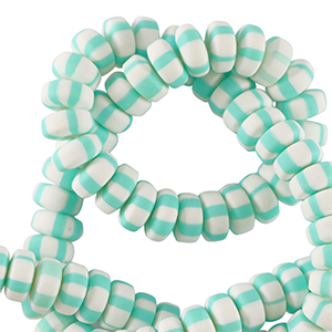 Polymeer kralen rondellen 7mm White-mint blue