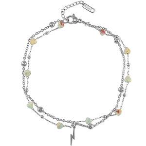 Roestvrij stalen (RVS) Stainless steel enkelbandjes stone heart Silver-blue